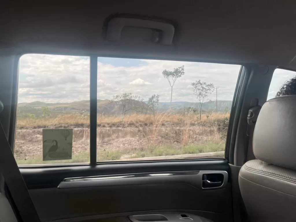 View of a car window to the cerrado landscape