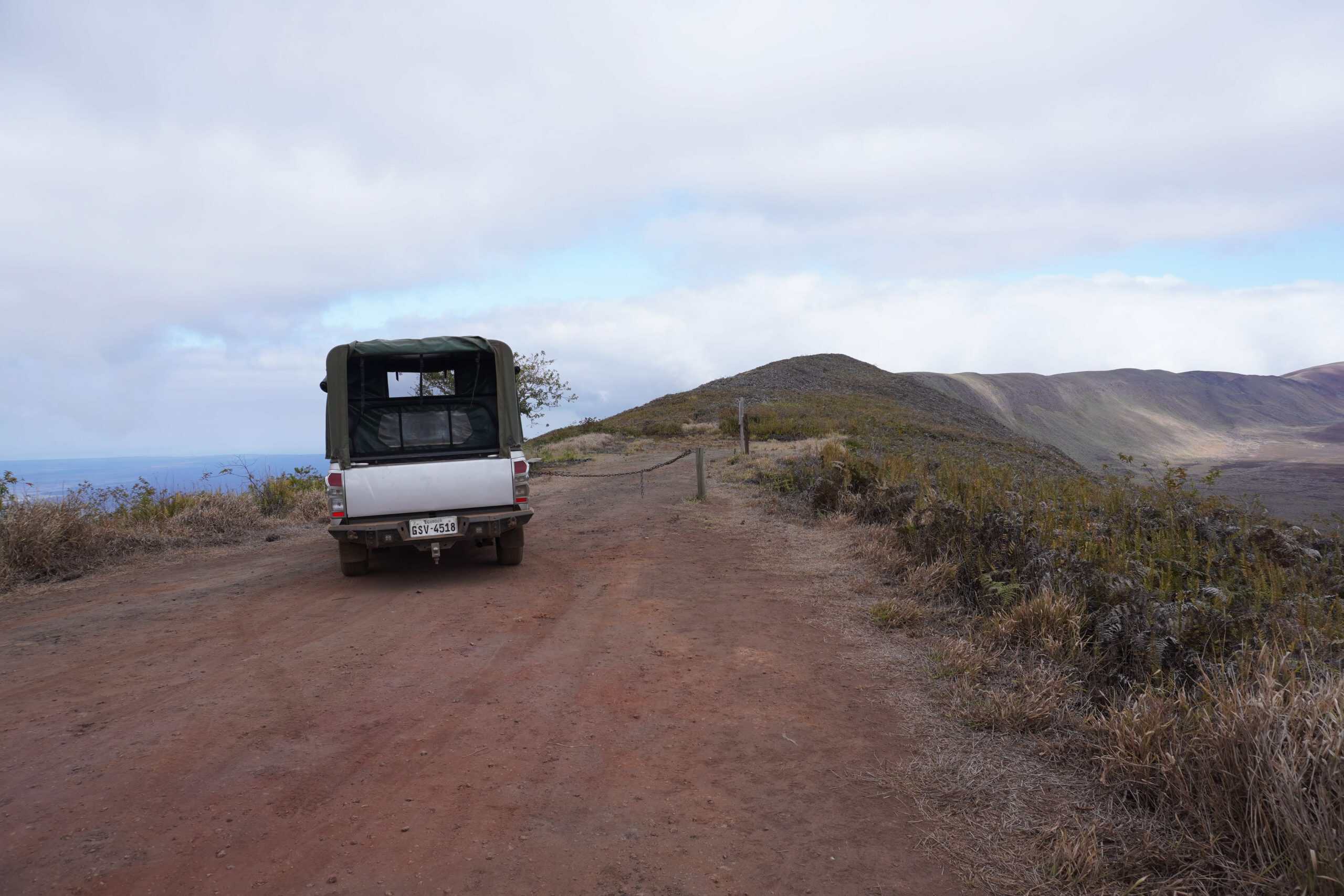 4X4 truck parked at the begginning of the trail to the Sierra Negra sulfur mines