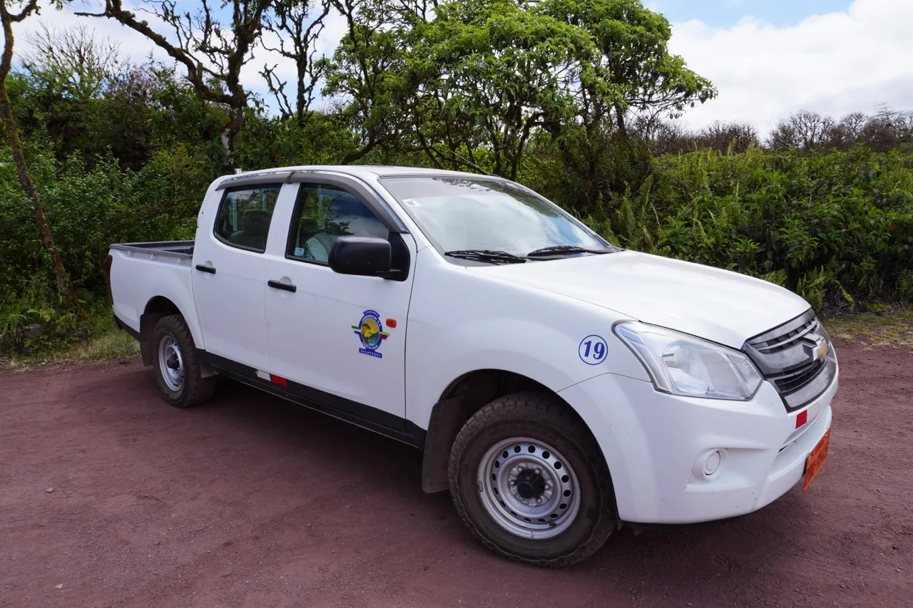 White Chevrolet pickup truck that is commonly used as taxis in Santa Cruz, Galapagos